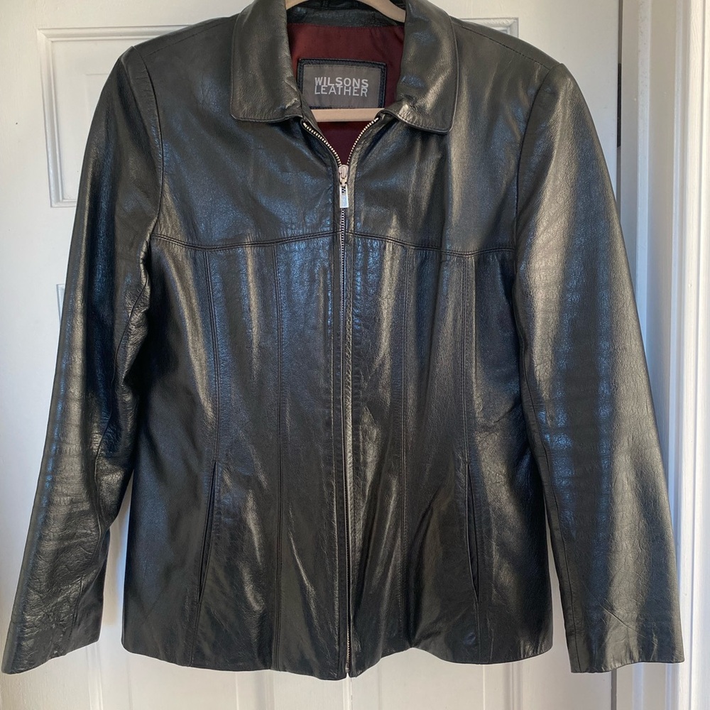 Genuine leather zip up jacket